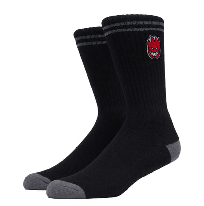 Spitfire Bighead Fill Embroidered Crew Socks - Black/Charcoal/Red