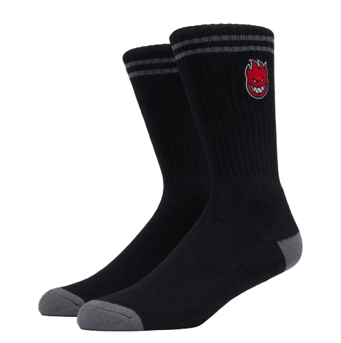 Spitfire Bighead Fill Embroidered Crew Socks - Black/Charcoal/Red