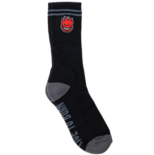 Spitfire Bighead Fill Embroidered Crew Socks - Black/Charcoal/Red flat