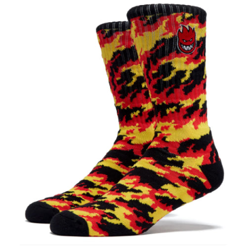 Spitfire Bighead Fill Embroidered Flames Crew Socks - Red/Yellow/Black