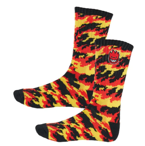 Spitfire Bighead Fill Embroidered Flames Crew Socks - Red/Yellow/Black