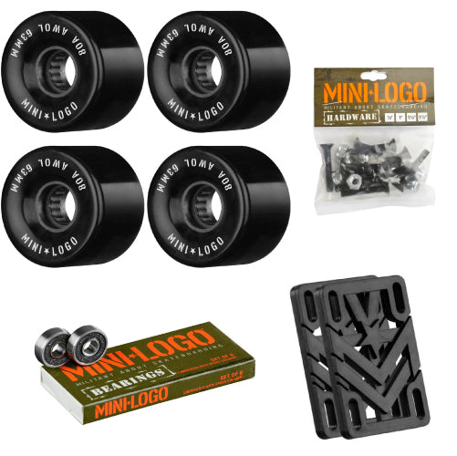 Mini Logo AWOL Lift Kit - Skateboard Wheels, Bearings, Risers and Hardware Set Black 63MM 80A