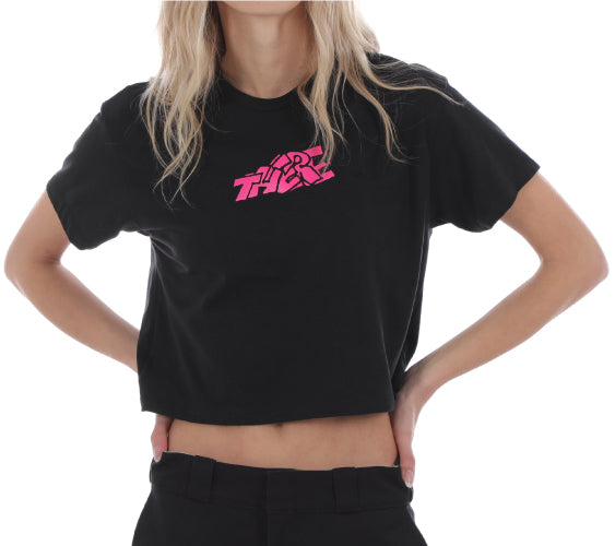 There Blocky Crop Tee - Black/Pink model