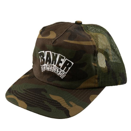 Baker Arch Logo Trucker Snapback Hat - Camo profile