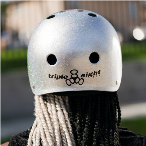 Triple Eight Certified Sweatsaver Helmet silver glitter back photo