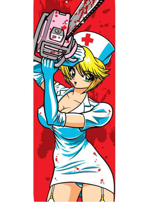 Hook-Ups Chainsaw Nurse Nikki Skateboard Deck 8.5" close