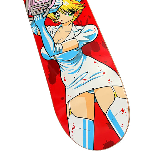 Hook-Ups Chainsaw Nurse Nikki Skateboard Deck 8.5" tail photo close