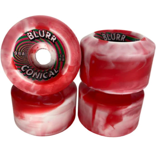 Blurr Conicals Skateboard Wheels Red/White Swirl 60MM 96A