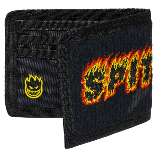 Spitfire Corduroy Flames Script Bi-Fold Wallet - Black