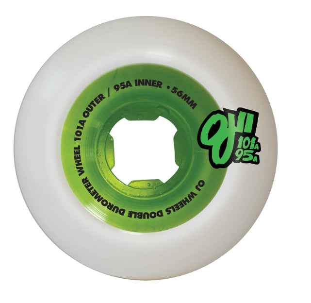 OJ Double Duro Skateboard Wheels White/Green 56MM 101A/95A inside
