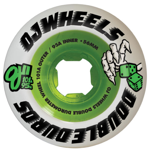 OJ Double Duro Skateboard Wheels White/Green 56MM 101A/95A outside