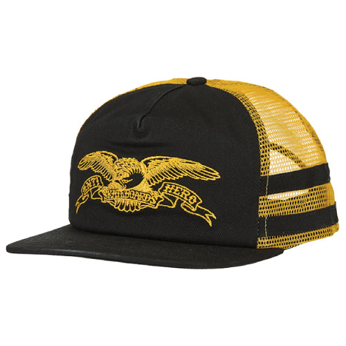 Antihero Basic Eagle Mesh Trucker Snapback Hat - Black/Yellow front