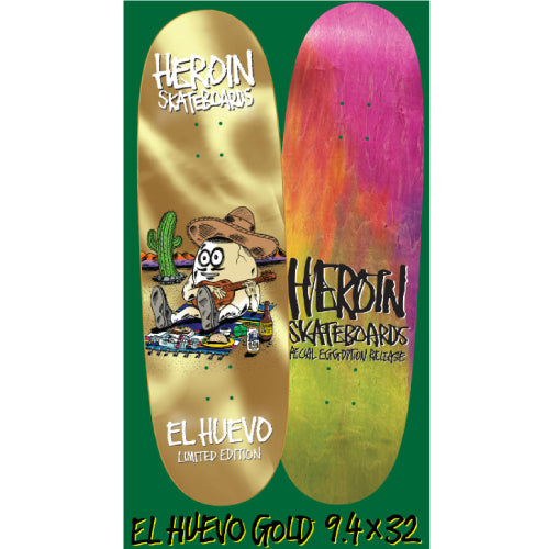 Heroin El Huevo Limited Skateboard Deck Gold 9.4"