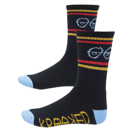 Krooked Eyes Socks - Charcoal/Blue/Yellow/Red