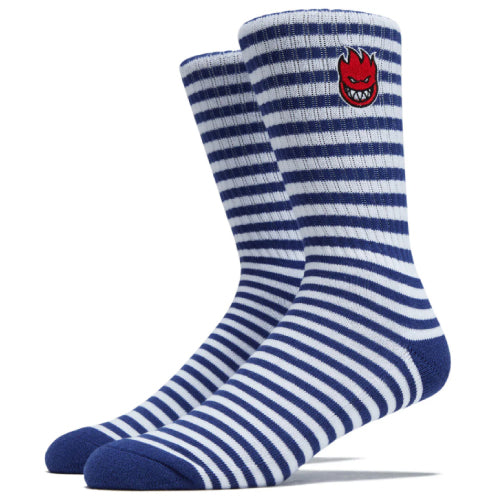 Spitfire Bighead Fill Embroidered Crew Socks - Blue/White Stripe