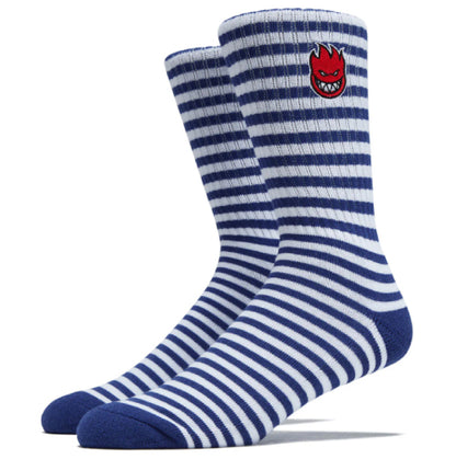 Spitfire Bighead Fill Embroidered Crew Socks - Blue/White Stripe