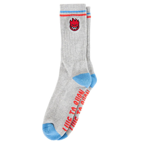 Spitfire Bighead Fill Embroidered Crew Socks - Heather/Blue/Red