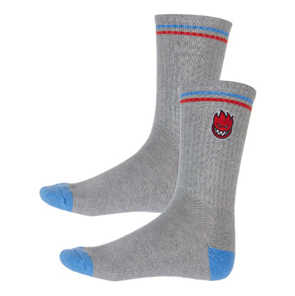 Spitfire Bighead Fill Embroidered Crew Socks - Heather/Blue/Red