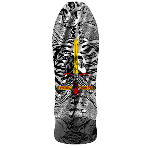 Powell Peralta GeeGah Skull and Sword Reissue Skateboard Deck Silver Foil 9.75" full bottom