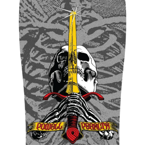 Powell Peralta GeeGah Skull and Sword Reissue Silver Skateboard Deck 9.75"