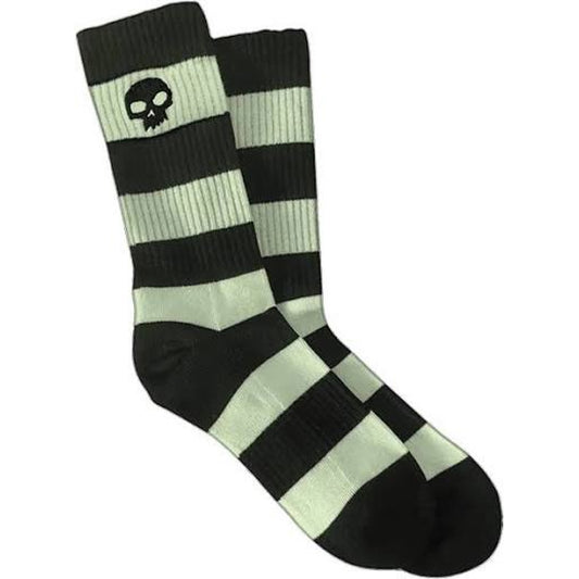 Zero Skull Striped Crew Socks - Black/Glow in the Dark