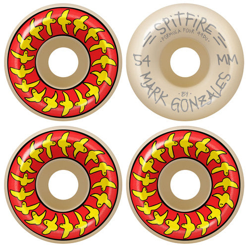 Spitfire F4 Conical Full Mark Gonzales Birds Skateboard Wheels Red/Yellow/Natural 54MM 99D