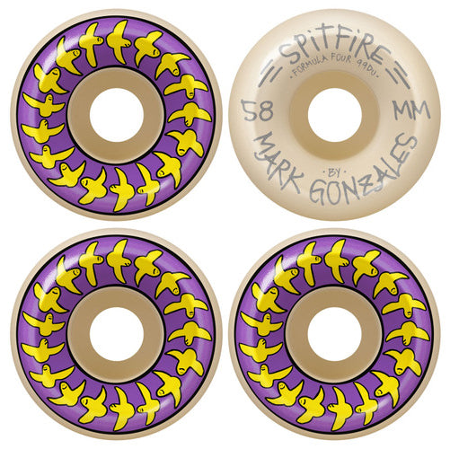 Spitfire F4 Mark Gonzales Conical Full Birds Skateboard Wheels Purple/Yellow/Natural 58MM 99D