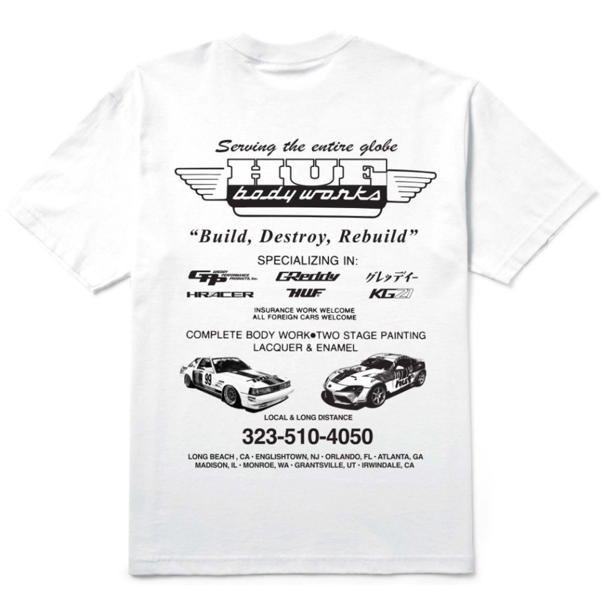 HUF X GReedy Body Works Tee - White back
