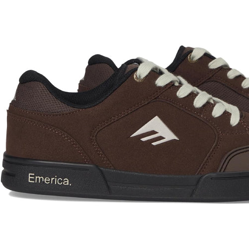 Emerica Heritic Skate Shoe - Brown/Black/Tan branding