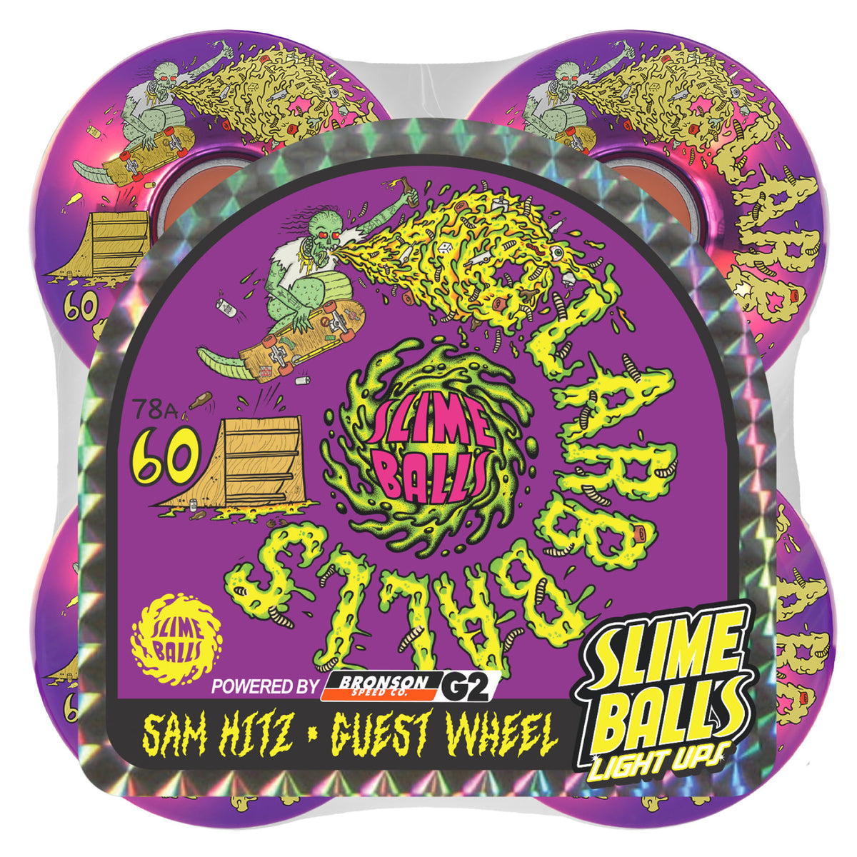 Slime Balls OG Slime *Light Ups* Sam Hitz Skateboard Wheels 60MM 78A set