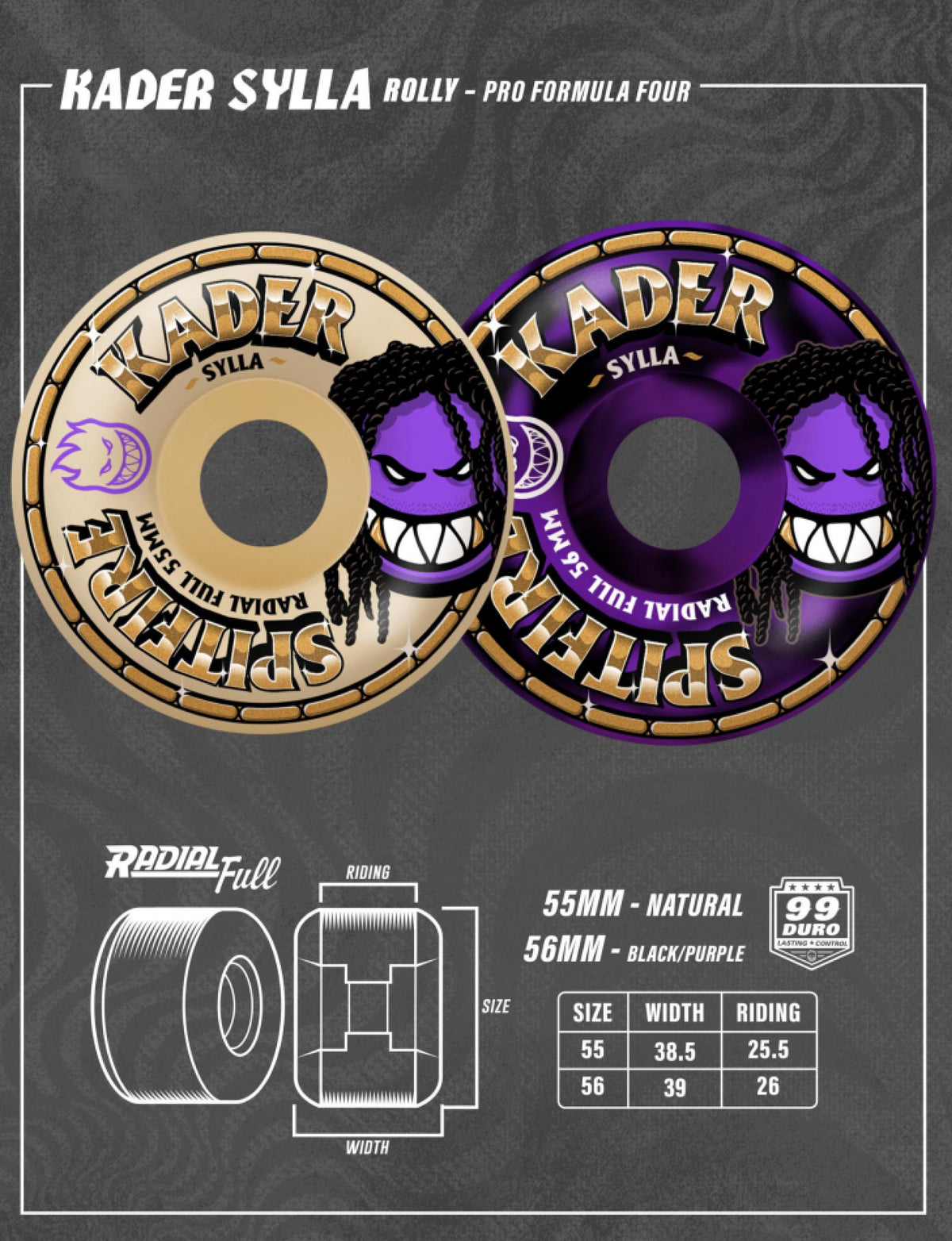 Spitfire F4 Radial Full Wheels Kader Rolly 99D specs