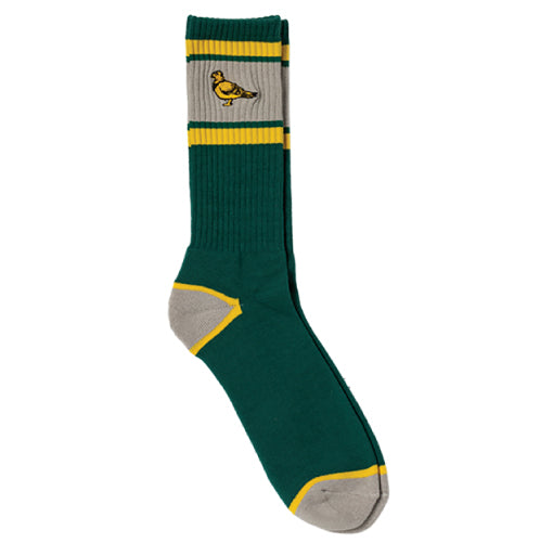 Antihero Lil Pigeon Embroidered Crew Socks - Green/Yellow/Grey