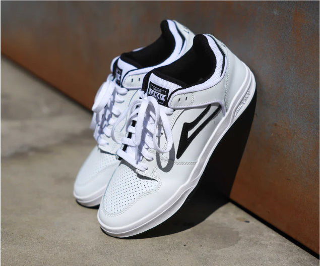 Lakai Telford Low Skate Shoe - White/Black Leather