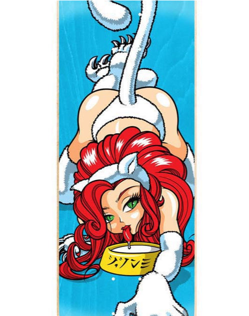 Hook-Ups Milky Cat Skateboard Deck 8.25" blue veneer close