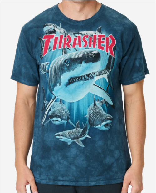 Thrasher X The Mountain Shark Tee - Blue on front
