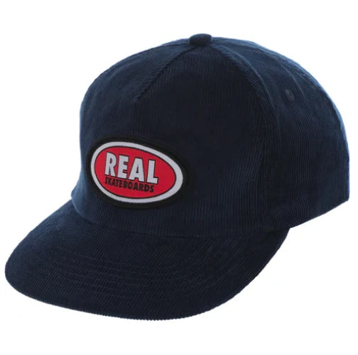 Real Oval Patch Snapback Hat - Navy Corduroy
