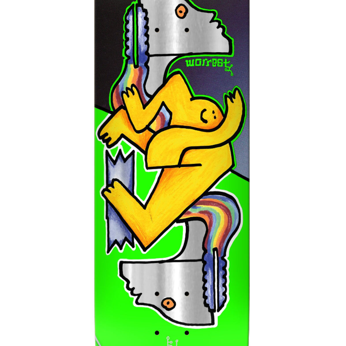 Krooked Twin Tail Slick Worrest Neon Robot Skateboard Deck 8.3" graphic