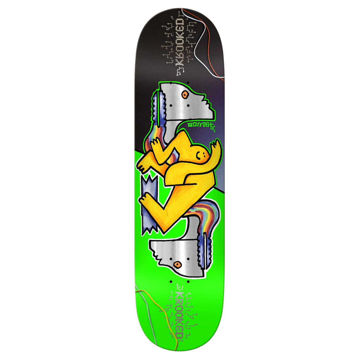 Krooked Twin Tail Slick Worrest Neon Robot Skateboard Deck 8.3"