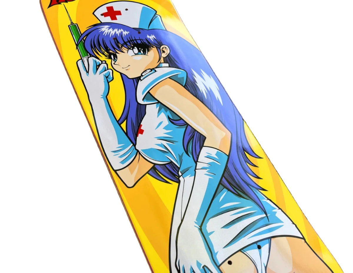 Hook-Ups Nurse Cherry Skateboard Deck 8.25" bottom graphic