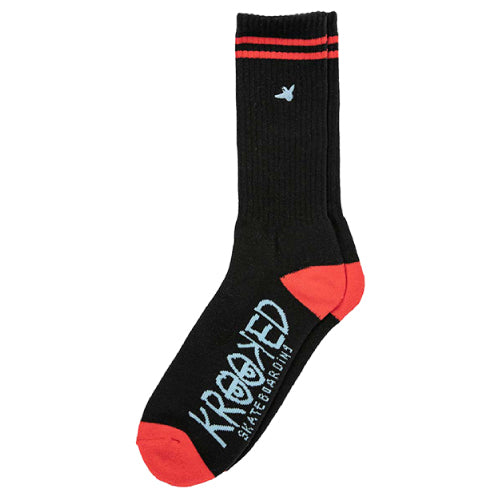 Krooked OG Bird Embroidered Crew Socks - Black/Red/Blue