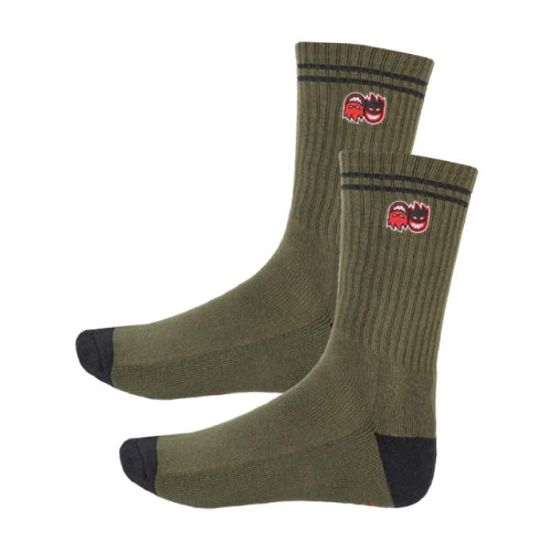 Spitfire Eternal Fill Embroidered Crew Socks - Olive/Black/Red outside