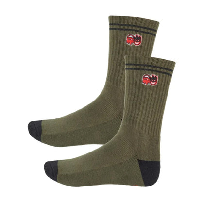 Spitfire Eternal Fill Embroidered Crew Socks - Olive/Black/Red outside