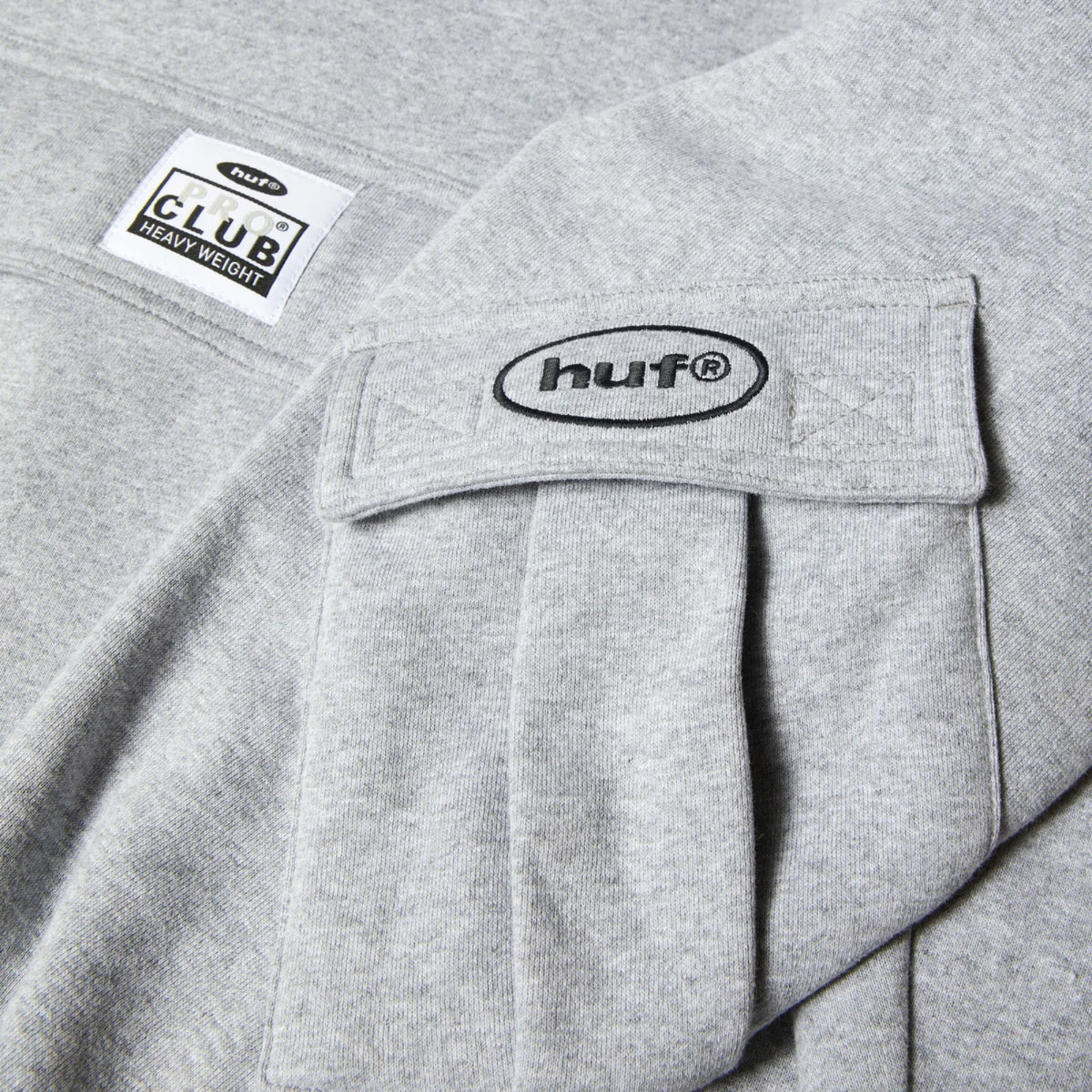 HUF X Pro Club Multi Pocket Hoodie - Heather Grey arm pocket
