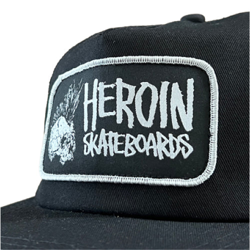 Heroin Punk Skull Trucker Hat - Black front patch