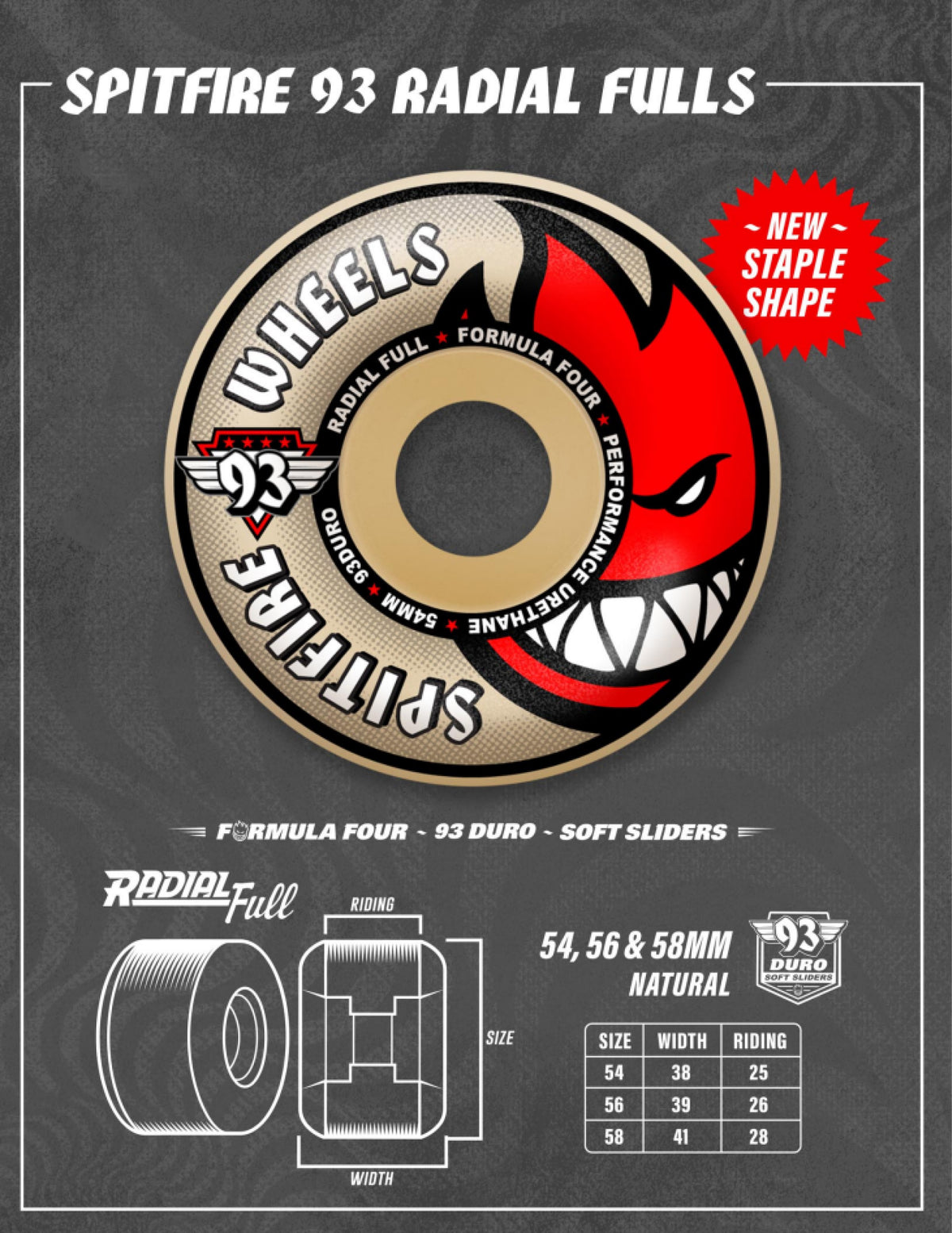 Spitfire F4 Radial Full Wheels Natural 93D specs
