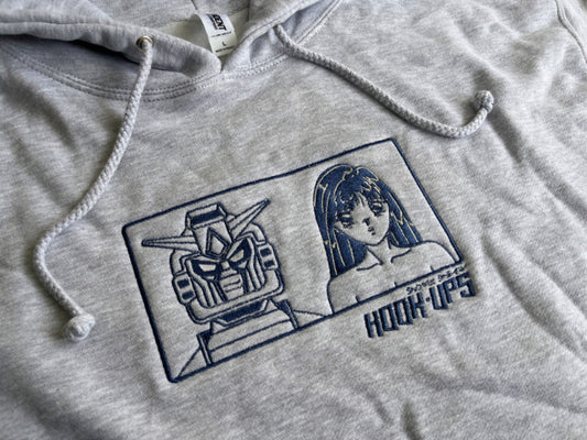 Hook-Ups Robot + Girl Heavyweight Hoodie - Heather Grey