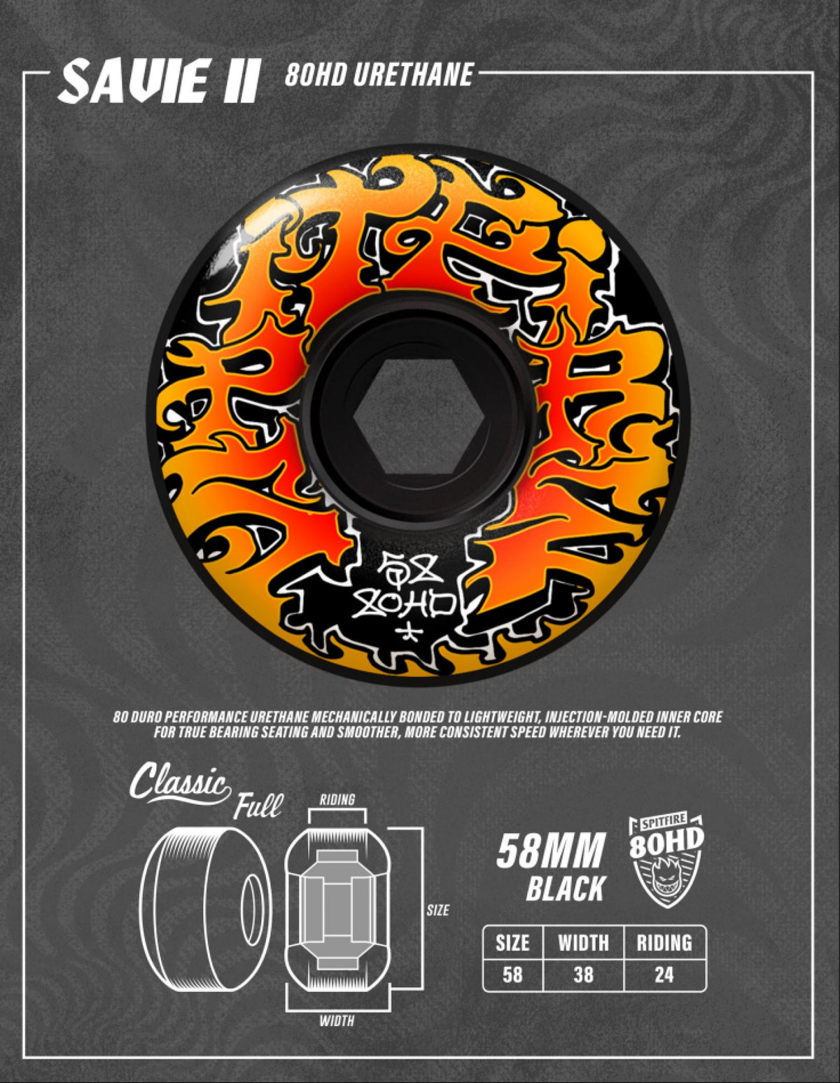 Spitfire Classic Full Savie II Wheels 58MM 80HD specs