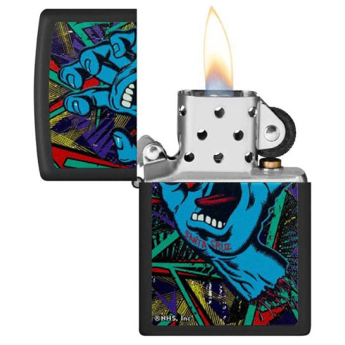 Santa Cruz Zippo Screaming Hand Lighter - Blacklight open