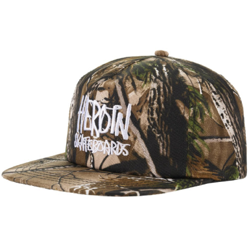 Heroin Script Snapback Hat - Camo front