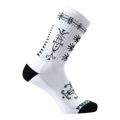 Psockadelic Skatchewan Crew Socks - White/Black